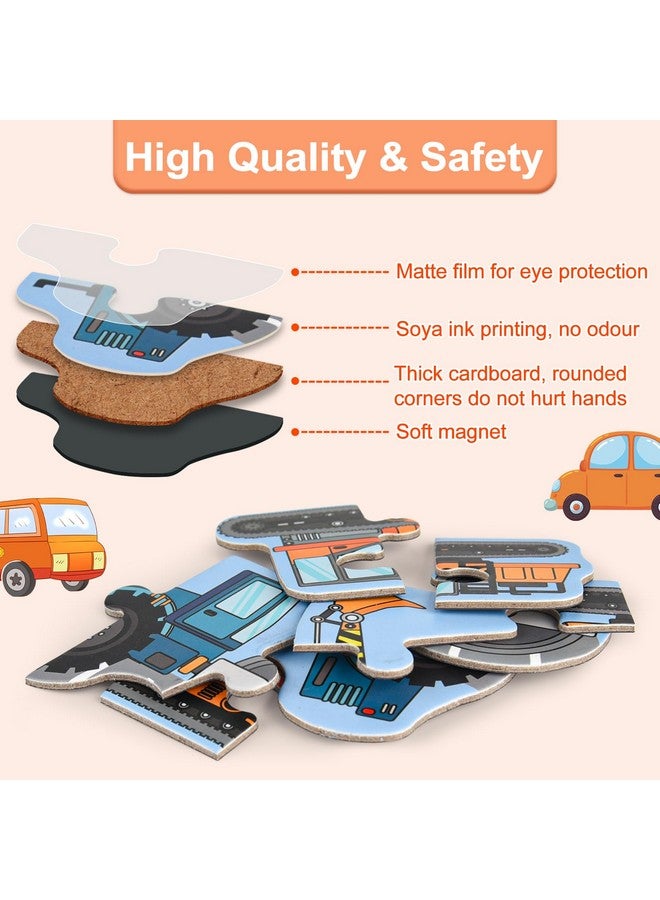 ASTARON 3D Magnetic Puzzle with 60 Puffy Stickers for Toddlers, 41 Pieces Construction Vehicles Toddler Puzzles Preschool Education Learning Travel Toys Car Plane Activities for Kids Quiet Time - Image 5