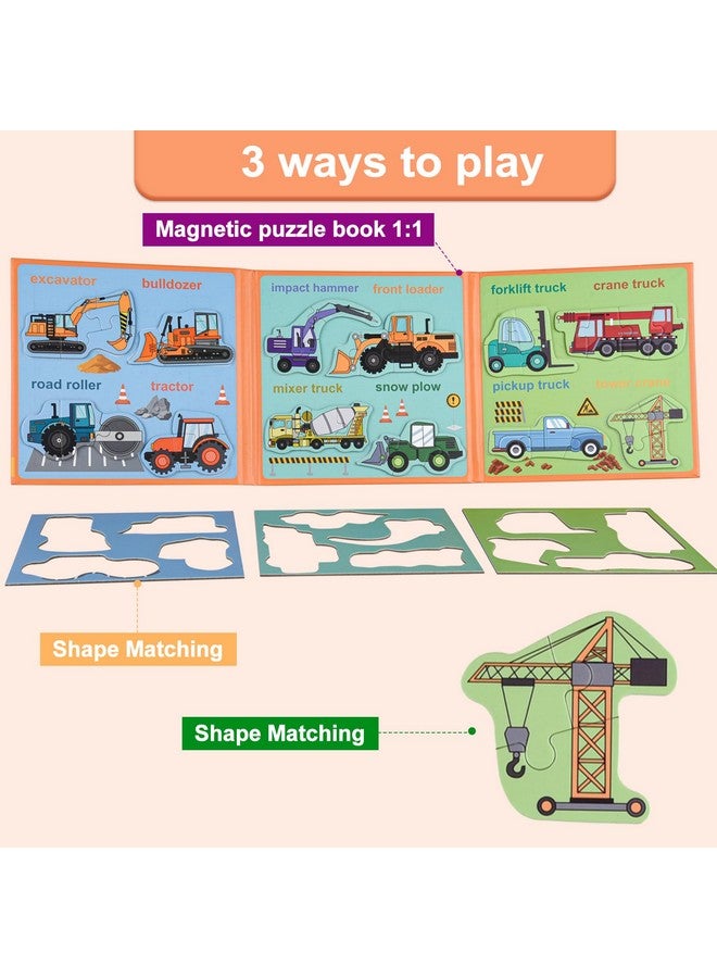 ASTARON 3D Magnetic Puzzle with 60 Puffy Stickers for Toddlers, 41 Pieces Construction Vehicles Toddler Puzzles Preschool Education Learning Travel Toys Car Plane Activities for Kids Quiet Time - Image 4