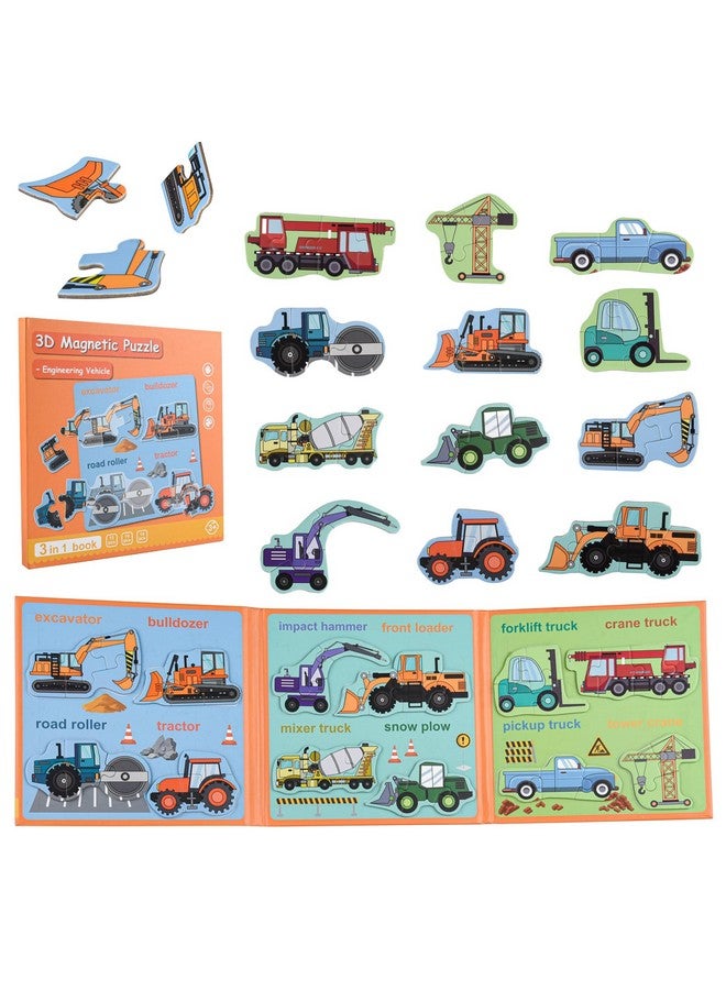 ASTARON 3D Magnetic Puzzle with 60 Puffy Stickers for Toddlers, 41 Pieces Construction Vehicles Toddler Puzzles Preschool Education Learning Travel Toys Car Plane Activities for Kids Quiet Time - Image 1