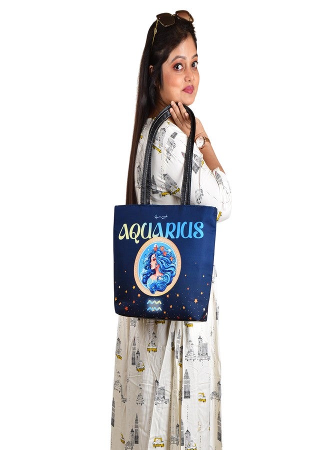 Revmark Zodiac Signature Totes- Aquarius Edition | Two Compartments, Digital Print | Spacious | PU Leather | Pack of 1 - Image 4