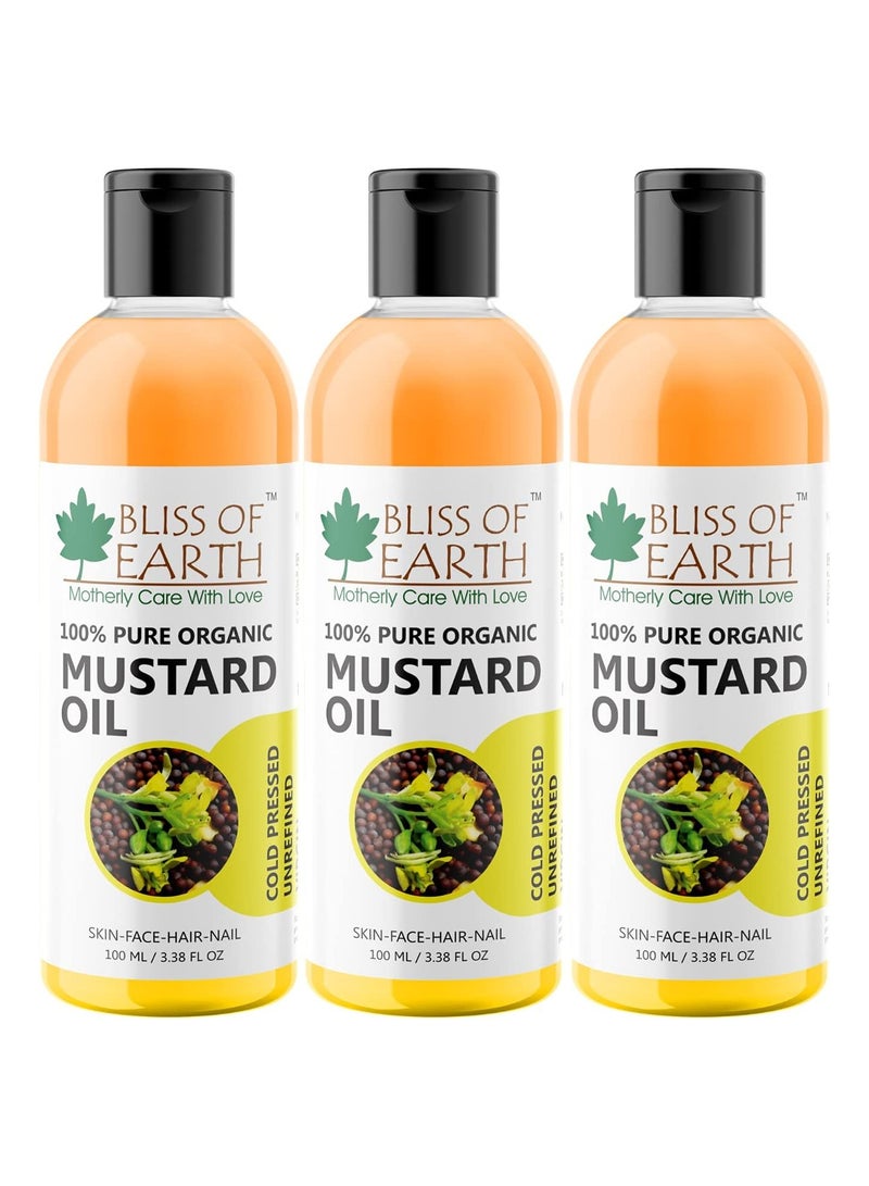 BLISS OF EARTH Organic Mustard Oil Great For Hair Growth & Body Massage 100ML Pack of 3 - Image 1