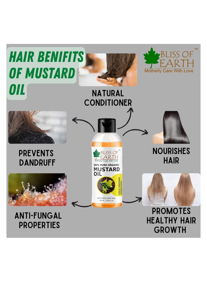BLISS OF EARTH Organic Mustard Oil Great For Hair Growth & Body Massage 100ML Pack of 3 - Image 4