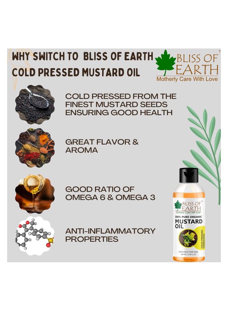 BLISS OF EARTH Organic Mustard Oil Great For Hair Growth & Body Massage 100ML Pack of 3 - Image 3