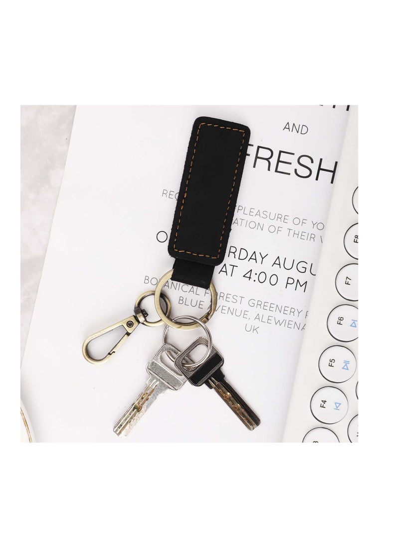 Excefore - Leather Key Chain Holders, Double Ring Retro Car Key Keychain, Premium Soft Car Leather Key Holder, Universal Key Fob Keychain, for Men Women (Black) - Image 1