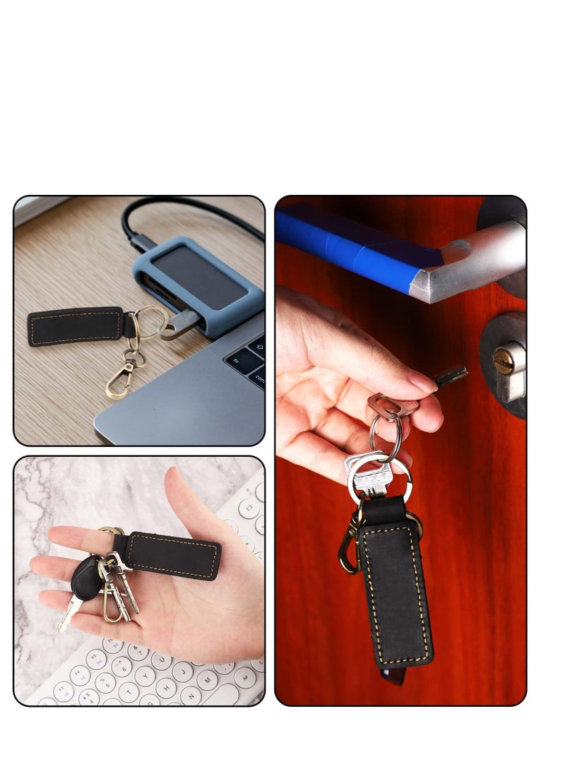 Excefore - Leather Key Chain Holders, Double Ring Retro Car Key Keychain, Premium Soft Car Leather Key Holder, Universal Key Fob Keychain, for Men Women (Black) - Image 1