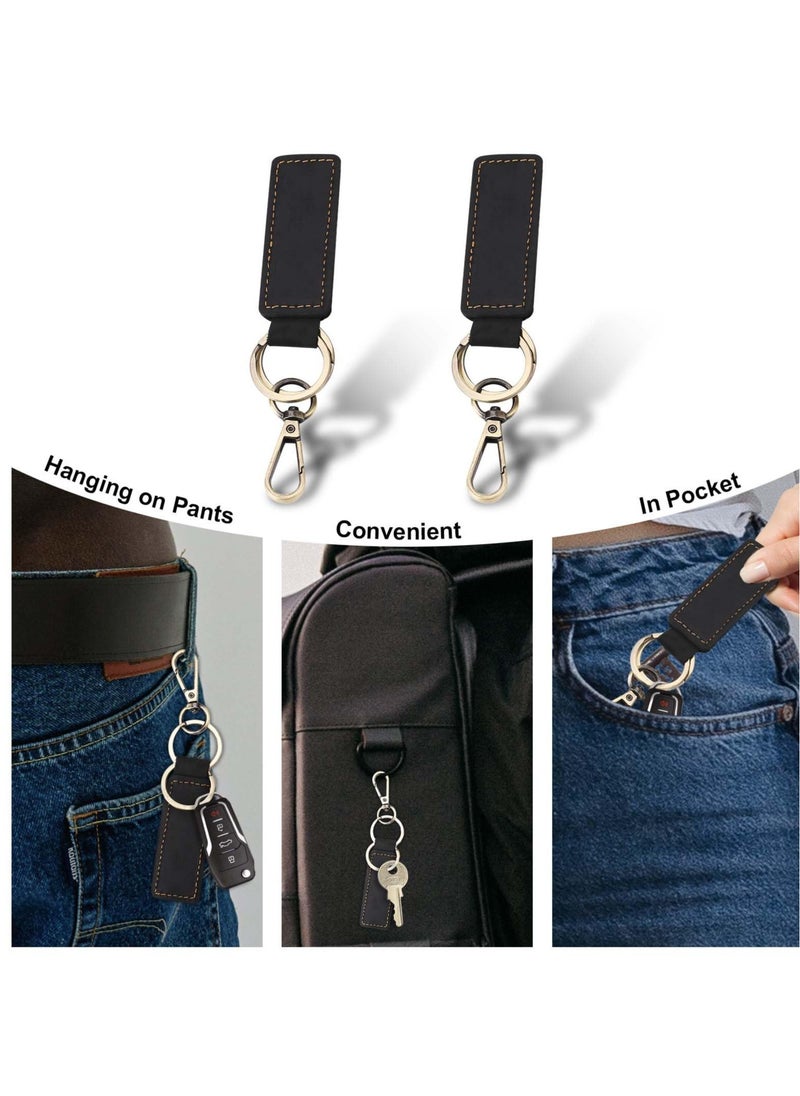 Excefore - Leather Key Chain Holders, Double Ring Retro Car Key Keychain, Premium Soft Car Leather Key Holder, Universal Key Fob Keychain, for Men Women (Black) - Image 1