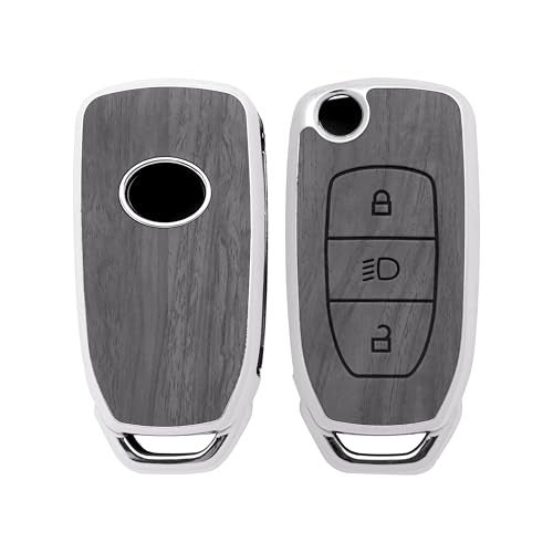 keyzone Woodgrain TPU Key Cover & Keychain for Tata Curvv, Nexon, Harrier, Safari, Punch, Altroz, Tiago, Tigor 3b Flip Key (Oak Grey) - Image 2