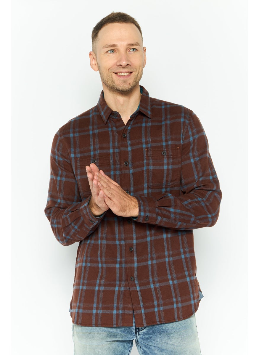 Men Regular Fit Long Sleeves Plaid Casual Shirt, Brown - pzsku/Z5992AA5A5E086D08668CZ/45/_/1737642540/4bf42b79-d67b-49b6-a5c4-7cc612dcf322