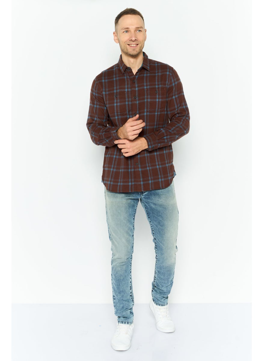 Men Regular Fit Long Sleeves Plaid Casual Shirt, Brown - pzsku/Z5992AA5A5E086D08668CZ/45/_/1737987241/bb72fb22-be4d-4ae1-a9f6-6ec25b7ad1f3