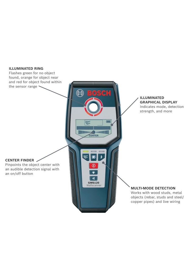 BOSCH Bosch GMS 120 Wall Scanner – Simple and Easy to Use, Detects Objects in Walls for Increased Safety, Ideal for Renovation Work, Powered by 1 x 9V 6LR61 Battery  - Image 4