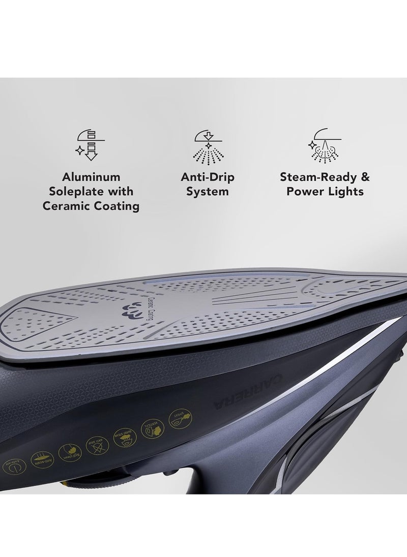 كاريرا CARRERA Steam Iron No 210-2800W Power, Aluminum Soleplate with Ceramic Coating, Anti-Calc, Self-Cleaning, Adjustable Temperature, Auto Shut-Off  - Image 3