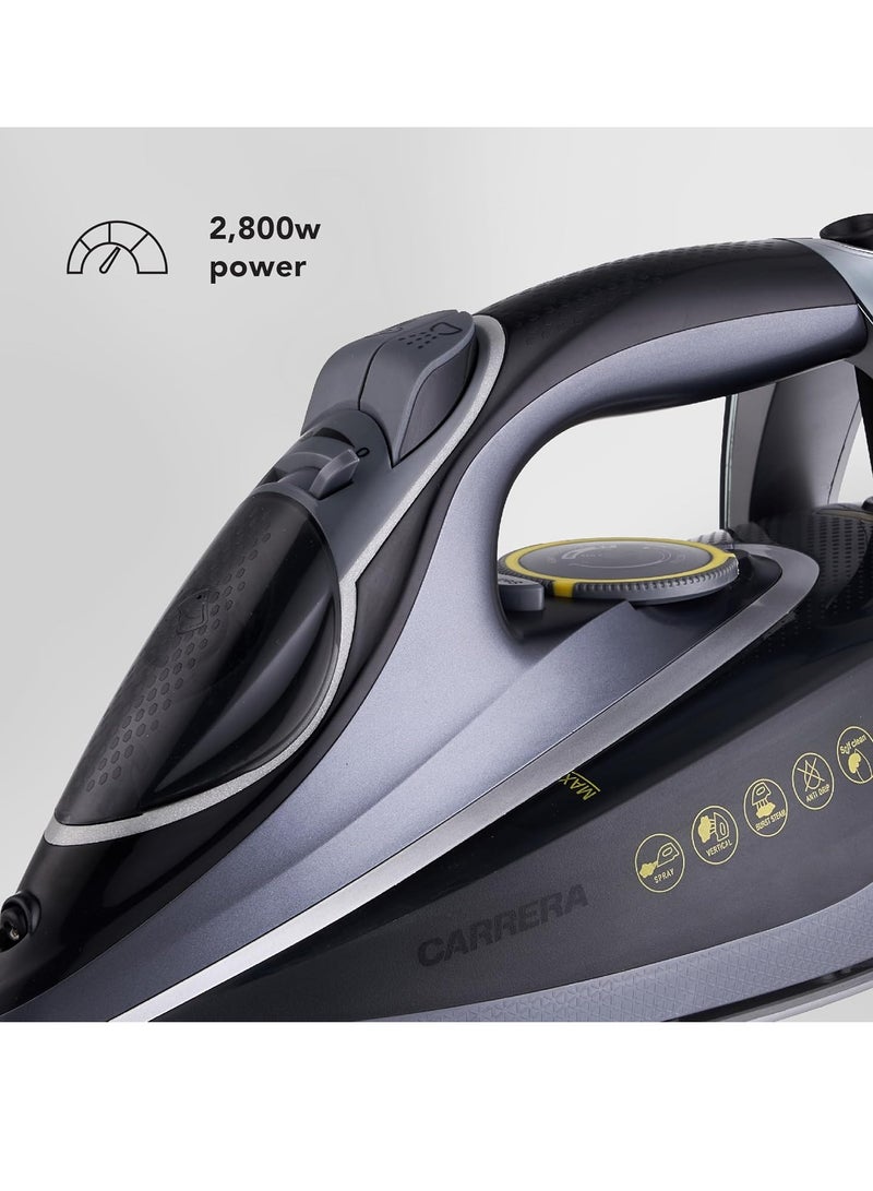 CARRERA Steam Iron No 210-2800W Power, Aluminum Soleplate with Ceramic Coating, Anti-Calc, Self-Cleaning, Adjustable Temperature, Auto Shut-Off