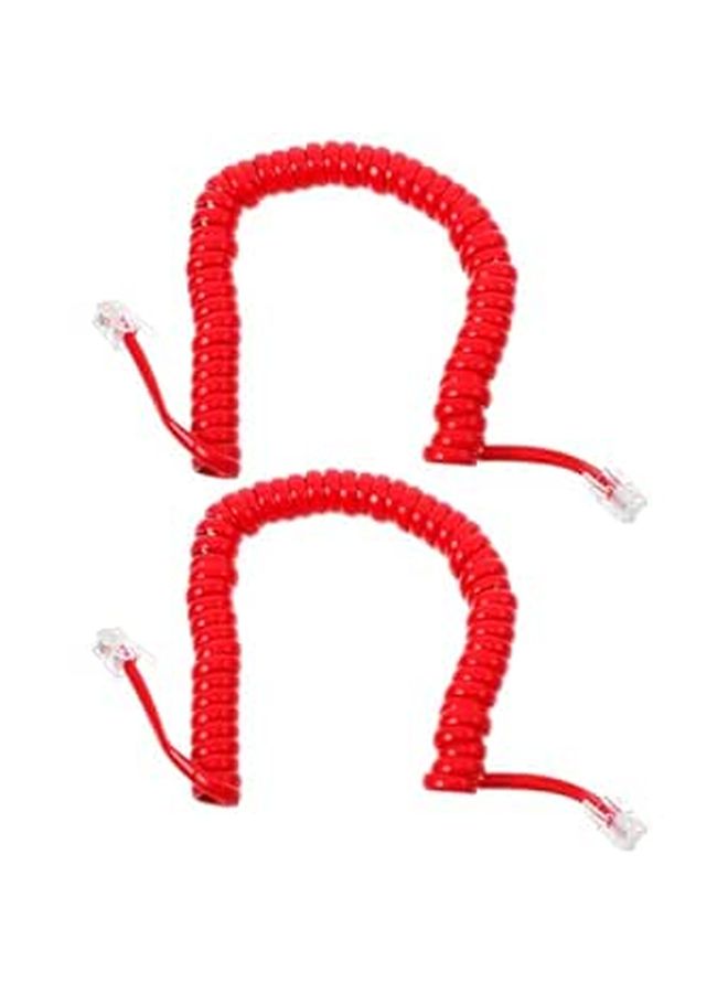 2 Pcs Red Coiled Telephone Line Cord Short Curly Wire For Desk Phones Landline Receiver Office Use - Image 1