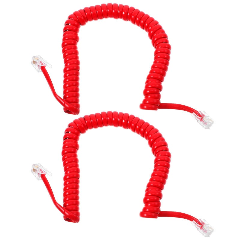 2 Pcs Red Coiled Telephone Line Cord Short Curly Wire For Desk Phones Landline Receiver Office Use - Image 2