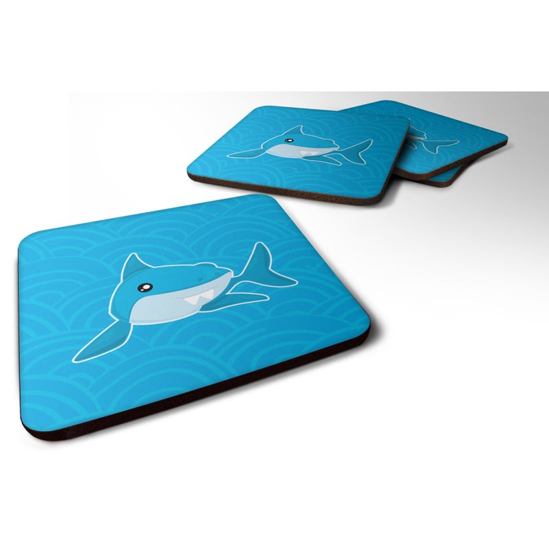 Caroline's Treasures ""Caroline's Treasures Shark with Waves Foam Coaster Set of 4  3.5  Multicolor"" 