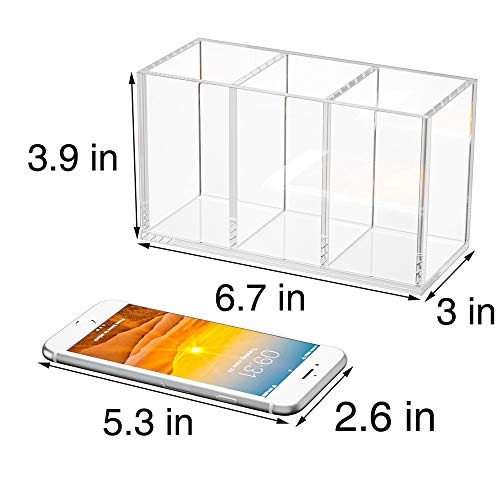NIUBEE Acrylic Pen Holder 3 Compartments, Clear Pencil Organizer Cup for Countertop Desk Accessory Storage - Image 3