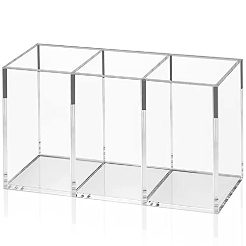NIUBEE Acrylic Pen Holder 3 Compartments, Clear Pencil Organizer Cup for Countertop Desk Accessory Storage - Image 1