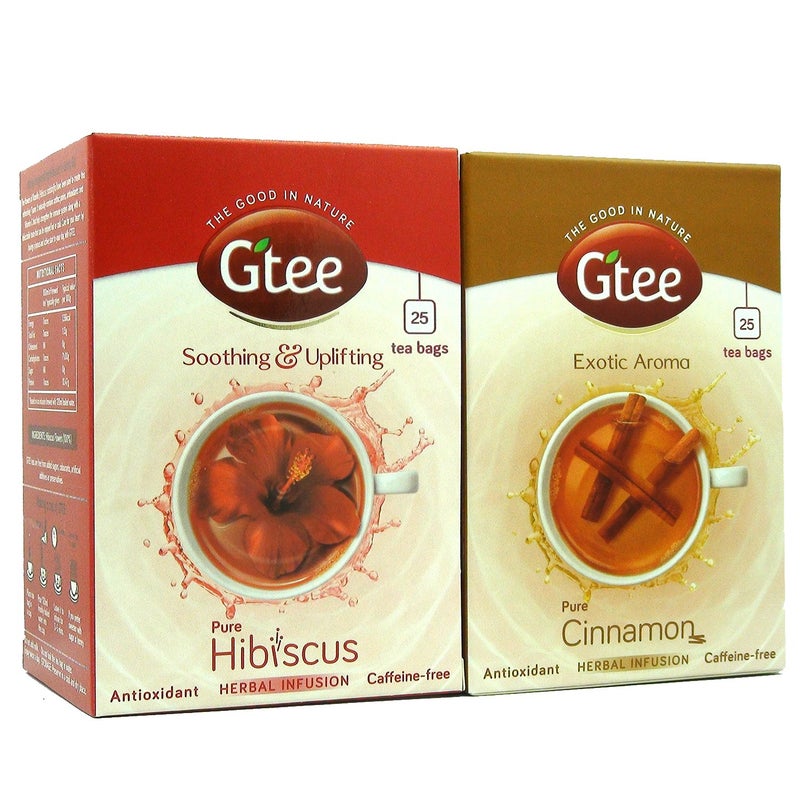 Gtee أكياس شاي الكركديه وأكياس شاي القرفة من GTEE، 25 كيس شاي (عبوة من 2) - Image 2