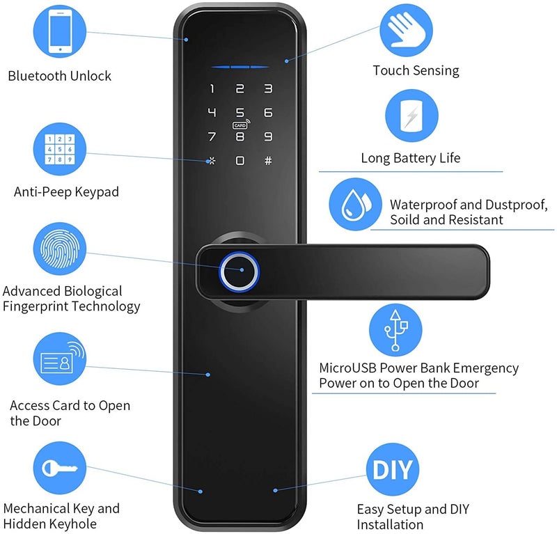 DHVAJ Smart Door Lock with 5Way Unlocking Fingerprint Pincode Mobile App Mechanical Key OTP Access Stainless Steel Mortise with 5 Bolts Trust of Hero Group Silver - Image 2