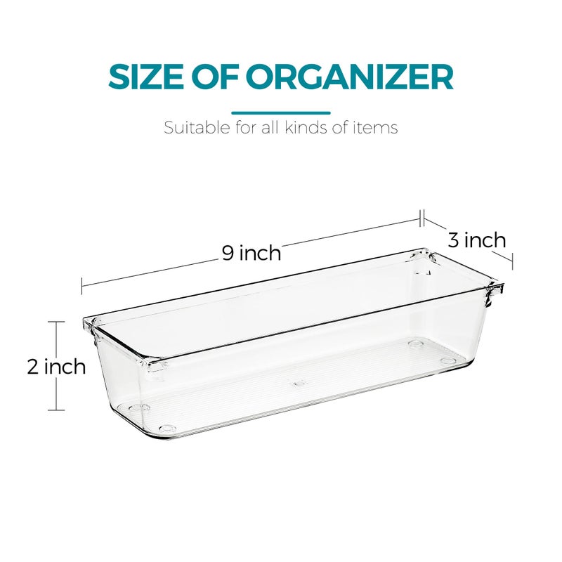 Ravinte Decor 8 Pack Drawer Organizer - 3" X 9" Clear Acrylic Storage Bins with Non-Slip Pads, Versatile Desk Tray for Makeup, Jewelry, Kitchen, Bathroom, and Office Organization - Image 2