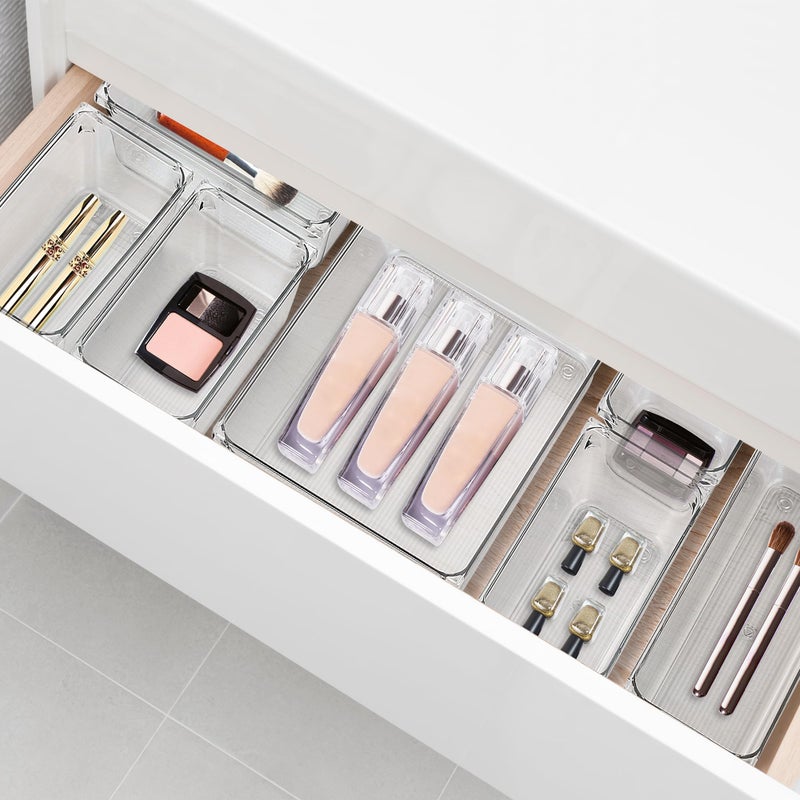Ravinte Decor 8 Pack Drawer Organizer - 3" X 9" Clear Acrylic Storage Bins with Non-Slip Pads, Versatile Desk Tray for Makeup, Jewelry, Kitchen, Bathroom, and Office Organization - Image 4