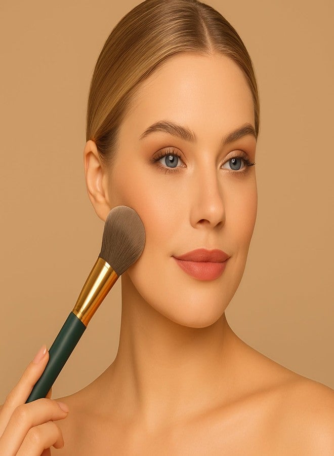 ANNACREATIONS ANNA's 14 Pcs Makeup Brush Set with Beauty Blender Sponge - Professional Face & Eye Cosmetic Brushes for Foundation, Blush, Contour, Eyeshadow - Soft Bristles, Green Handle - Image 3