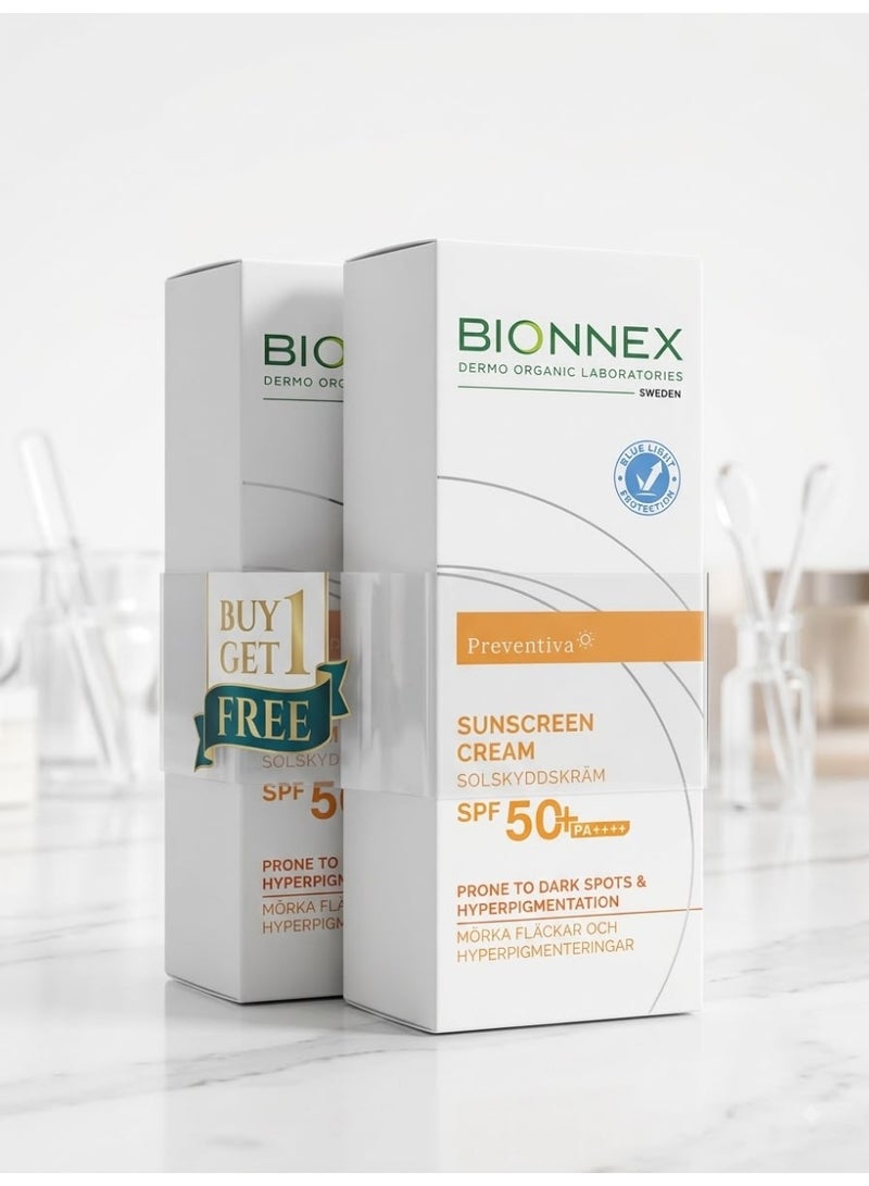 كريم واقي الشمس BIONNEX بريفينتيفا بعامل حماية SPF 50+ للبقع الداكنة وفرط التصبغ( 1+1 )