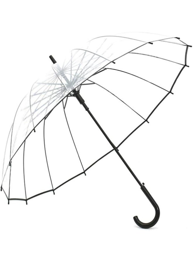 Lancoon Clear Bubble Umbrella Fiberglass Ribs Big Windproof Auto Open See Through KS10Black, M - Image 1