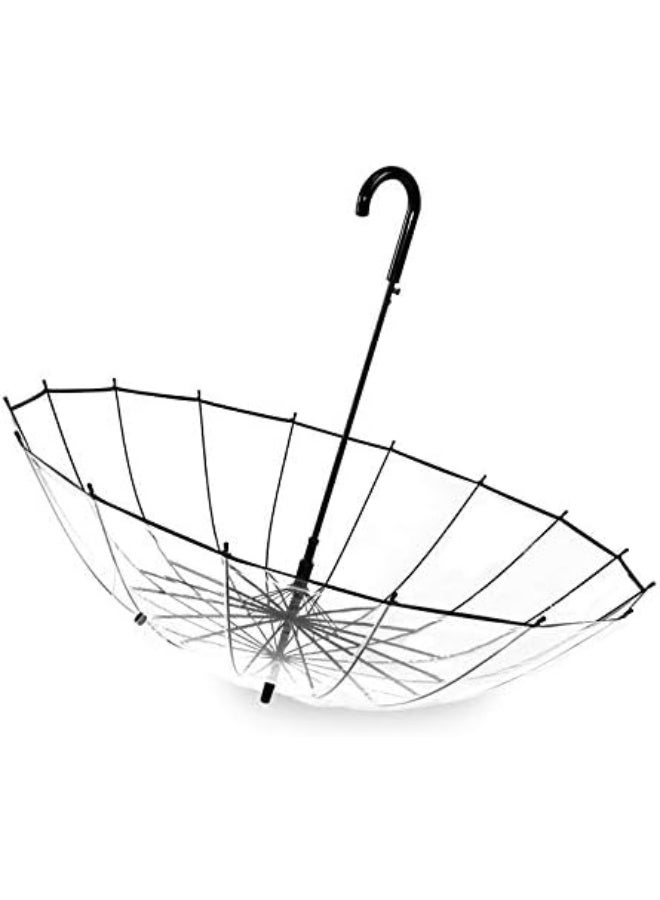 Lancoon Clear Bubble Umbrella Fiberglass Ribs Big Windproof Auto Open See Through KS10Black, M - Image 2