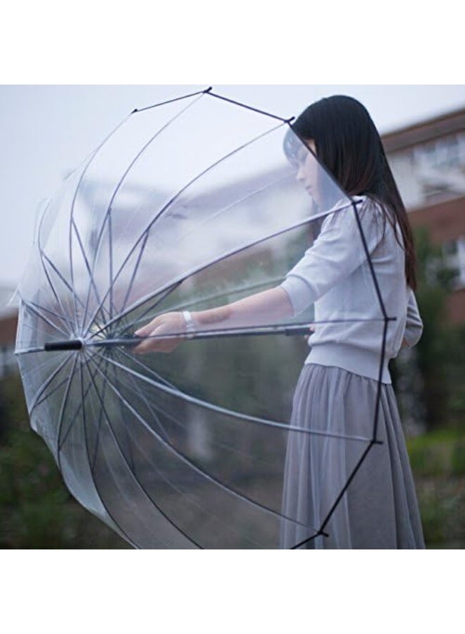 Lancoon Clear Bubble Umbrella Fiberglass Ribs Big Windproof Auto Open See Through KS10Black, M - Image 5