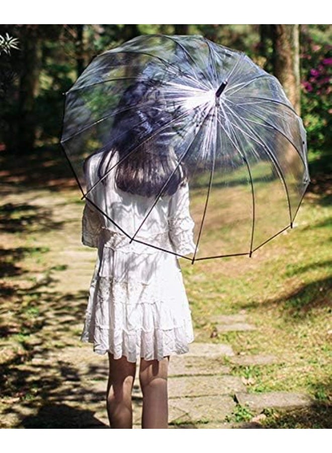 Lancoon Clear Bubble Umbrella Fiberglass Ribs Big Windproof Auto Open See Through KS10Black, M - Image 3