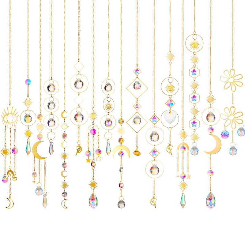 Ysleen 16 Pcs Crystals Suncatcher Colorful Hanging Sun Catcher for Window with Chain Pendant Ornament Prism for Garden Wedding Party Indoor Outdoor Decoration Gift(Rainbow) - Image 1