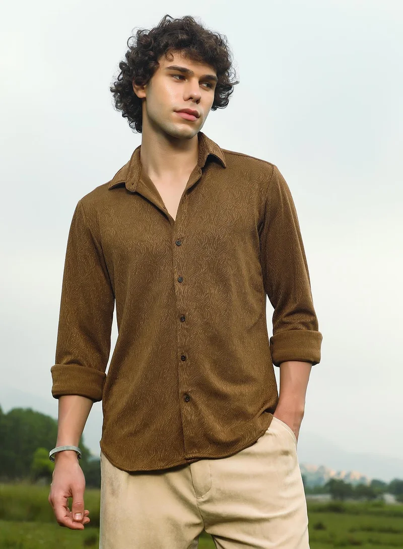 كامبوس سوترا قميص رجالي بني مجعد