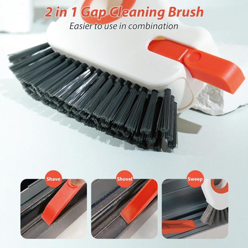 KBZONE 2 in 1 Groove Cleaning Brush Window Track Cleaning Tools, Multifunction Bristle Crevice Cleaning Brush with Hidden Scraper, Grout Cleaner Grip Brush for Sliding Door Track - Image 2