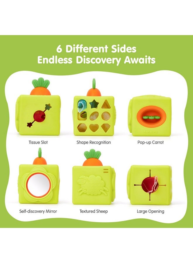 hahaland Baby Tissue Box Toy - Silicone Baby Toys 6-12 Months Montessori Toys for 6 Month Old, 6-in-1 Soft Busy Activity Cube with Scarves, Crinkle, Textures, Mirror, Sensory Popper, 12-18 Months Toy - Image 3