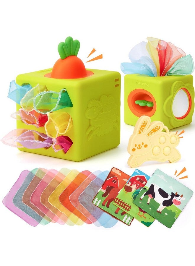 hahaland Baby Tissue Box Toy - Silicone Baby Toys 6-12 Months Montessori Toys for 6 Month Old, 6-in-1 Soft Busy Activity Cube with Scarves, Crinkle, Textures, Mirror, Sensory Popper, 12-18 Months Toy - Image 1