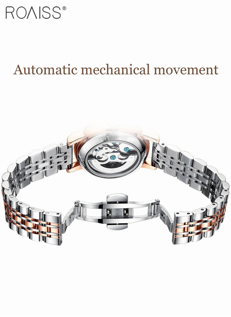 roaiss - Women's Steel Strap Mechanical Watch Analog Display Round Dial Watch with Hollow Butterfly Pattern and Rhinestones Decoration Waterproof Luminous Watch as Gift for Ladies - Image 1