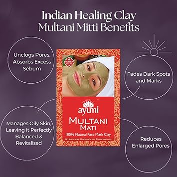 Ayumi Multani Mitti Powder for Face Masks Skincare Natural Skin Brightening Mask Deep Cleansing Face Mask Indian Healing Clay Facial Mask Bentonite Clay Organic Face Powder for Face Care 100g - Image 3