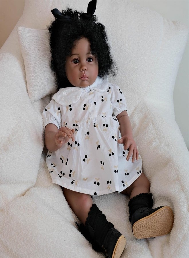 GYCV Lifelike Reborn Toddler Dolls Black Girl 24 Inch Reborn Baby Doll Curly Hair Realistic Black Toddler Dolls Girl Real Life Baby Doll Toys with Accessories & Gift Box Birthday Gifts for Kids - Image 3