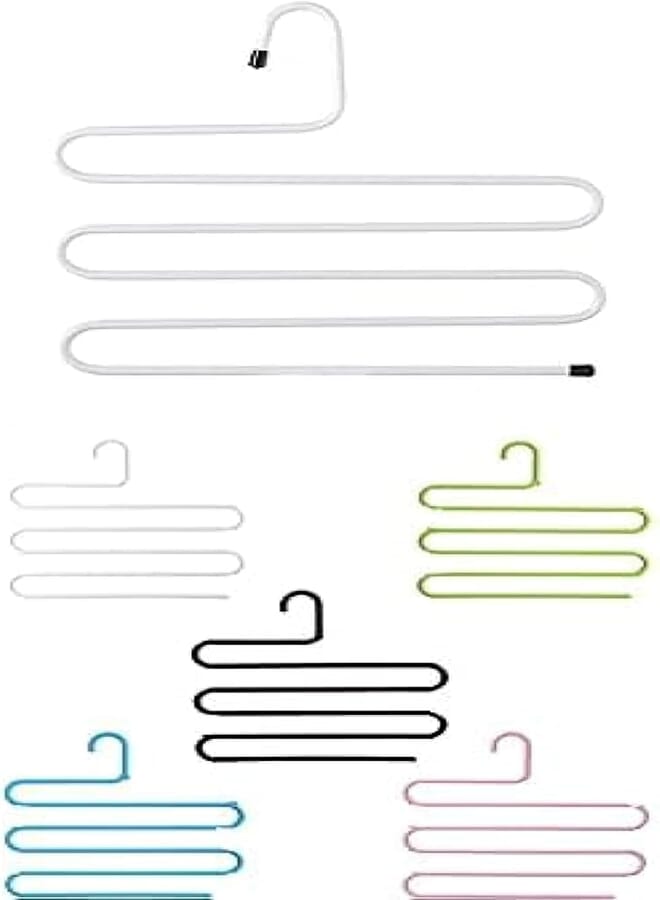 SAPU Pants Hanger Multi-Layer S-Style Multi-Purpose Towel Clothes Hanger - White + Multi pants hangers rack for closet organization,stainless steel s-shape 5 layer clothes hangers - assorted colors