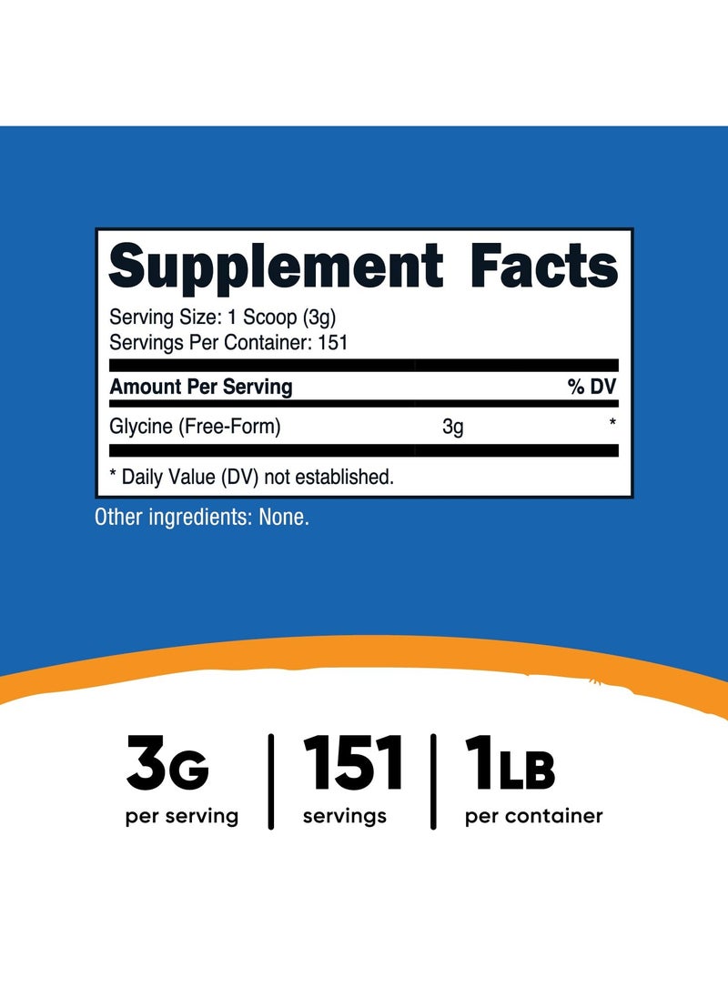 Nutricost - Glycine 3G Per Serving, 151 Servings, 1 LB Per Container, Unflavored, Net Wt. 16.2 Oz(1 LB,) 454 G, Dietary Supplement - Image 1