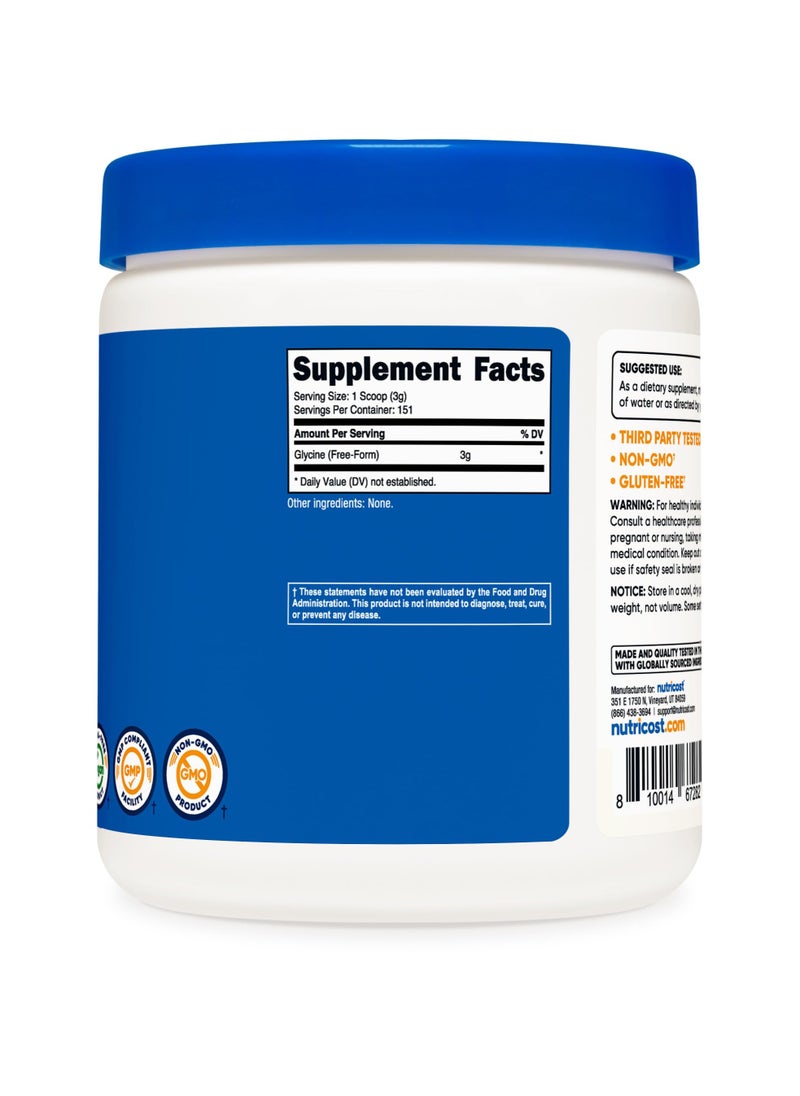 Nutricost - Glycine 3G Per Serving, 151 Servings, 1 LB Per Container, Unflavored, Net Wt. 16.2 Oz(1 LB,) 454 G, Dietary Supplement - Image 1