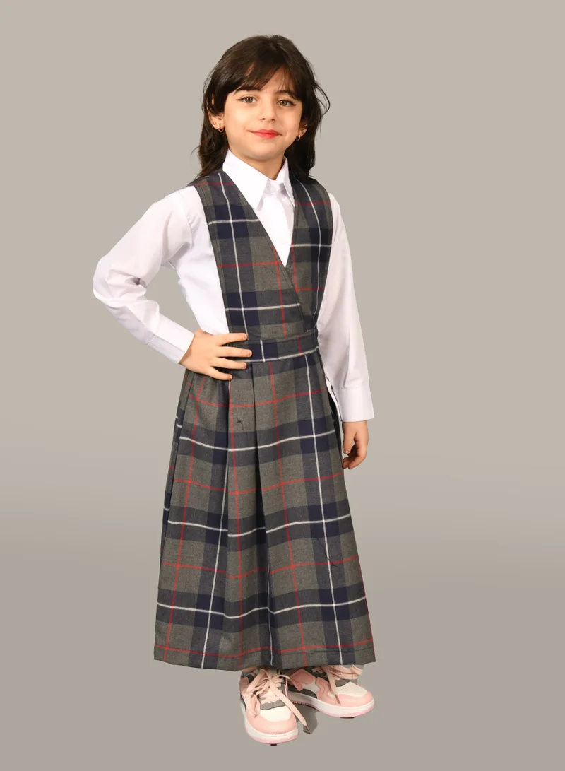 HAWRAA ABAYA Girls' Plaid Kindergarten Suit with Ruched Waist