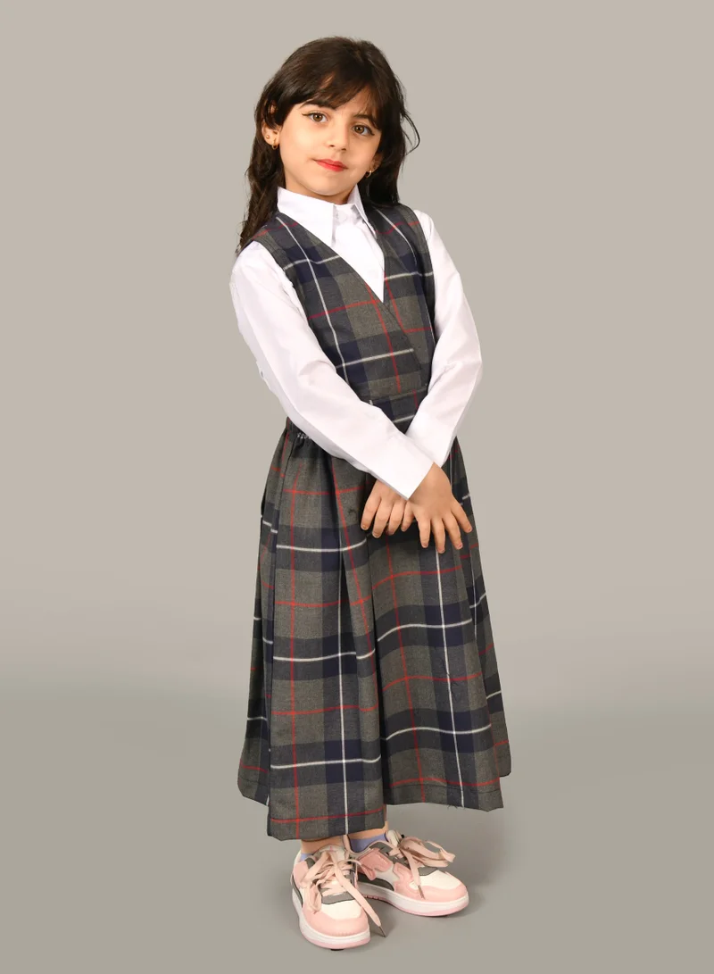 HAWRAA ABAYA Girls' Plaid Kindergarten Suit with Ruched Waist