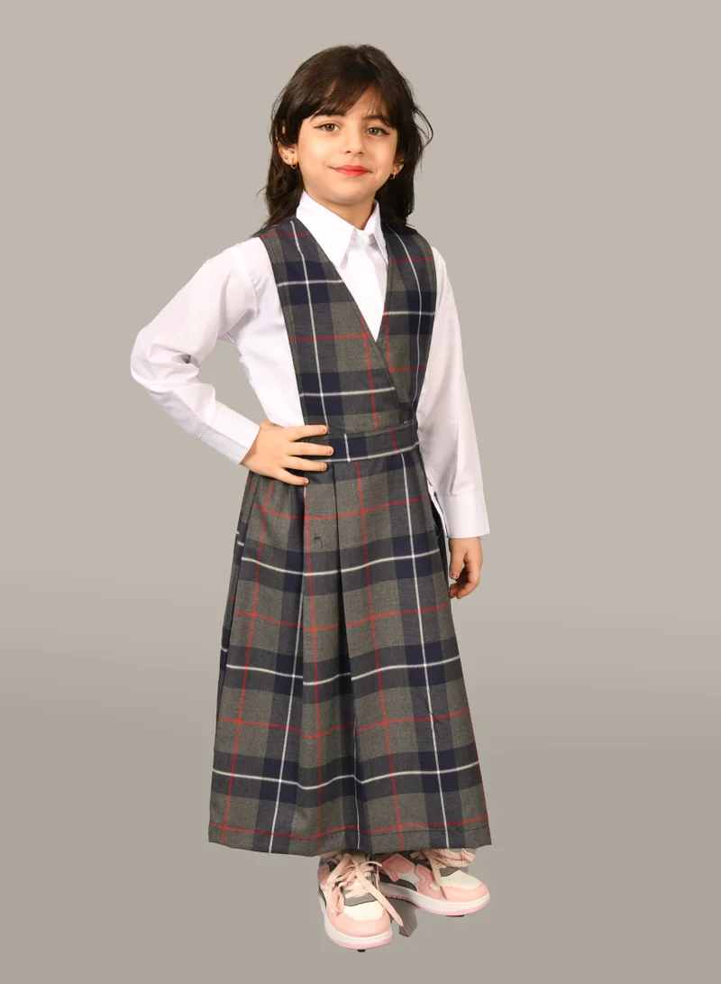HAWRAA ABAYA Girls' Plaid Kindergarten Suit with Ruched Waist