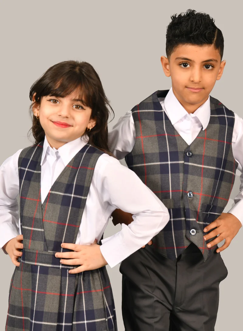 HAWRAA ABAYA Girls' Plaid Kindergarten Suit with Ruched Waist