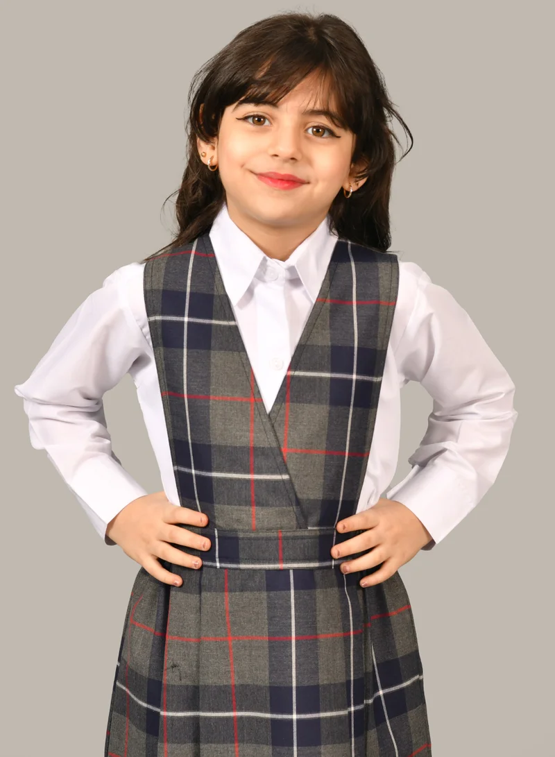 HAWRAA ABAYA Girls' Plaid Kindergarten Suit with Ruched Waist