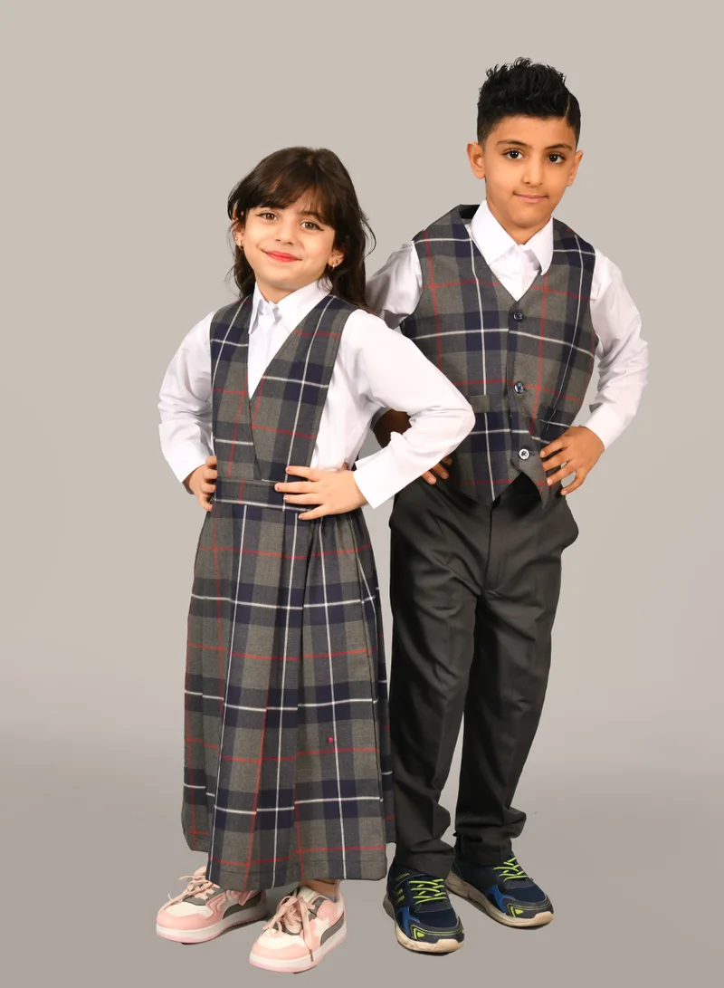 HAWRAA ABAYA Girls' Plaid Kindergarten Suit with Ruched Waist