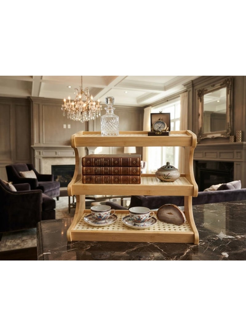 رف تخزين من الخيزران، وحدة رفوف حرّة بثلاثة مستويات، رف تخزين متعدد الاستخدامات مع لوحة خلفية، 32 × 30 × 18.5 سم، للحمام، غرفة المعيشة، الشرفة، المطبخ، طبيعي - Image 1