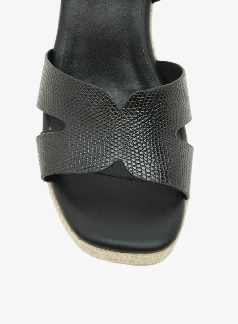 Paprika BLACK Women's Textured Wedge Heeled Sandals with Buckle Closure for Women | Best Price UAE